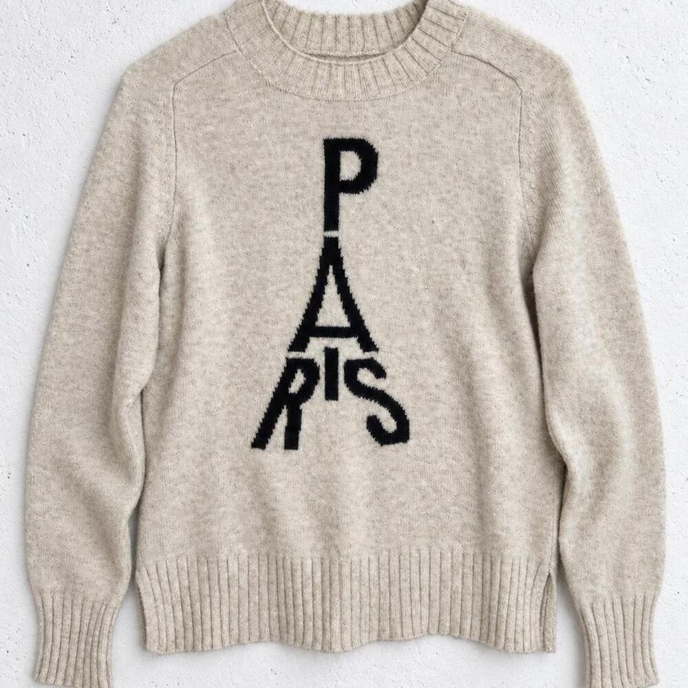 LOFT Paris Eiffel Tower Soft Knit Sweater XXSP Oatmeal Parisian Chic Preppy